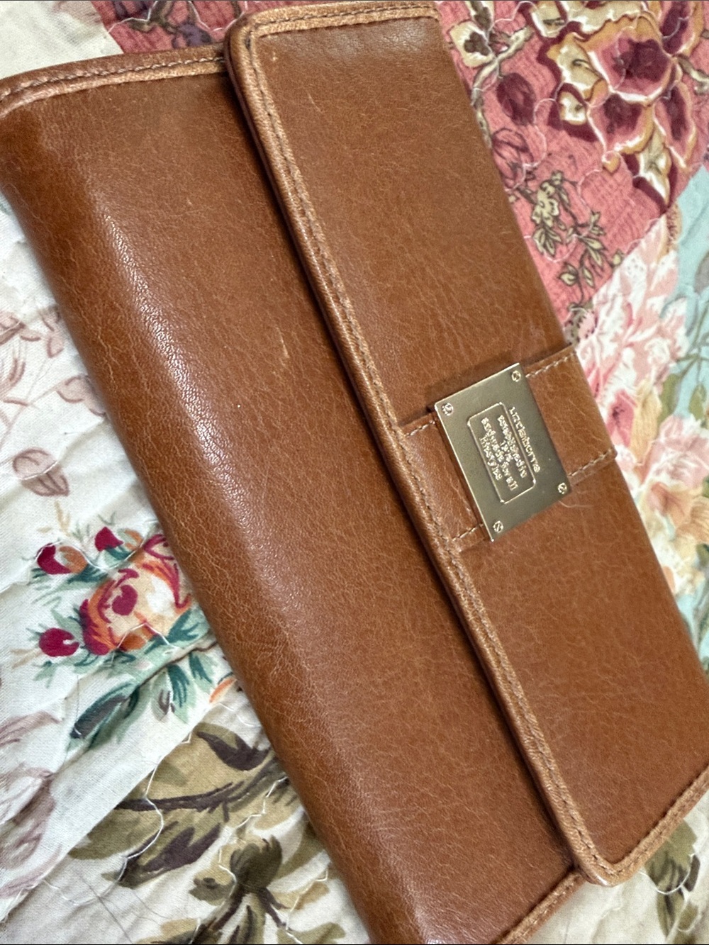 Michael Kors Cognac Brown Leather Continental Wallet with Gold Plate
